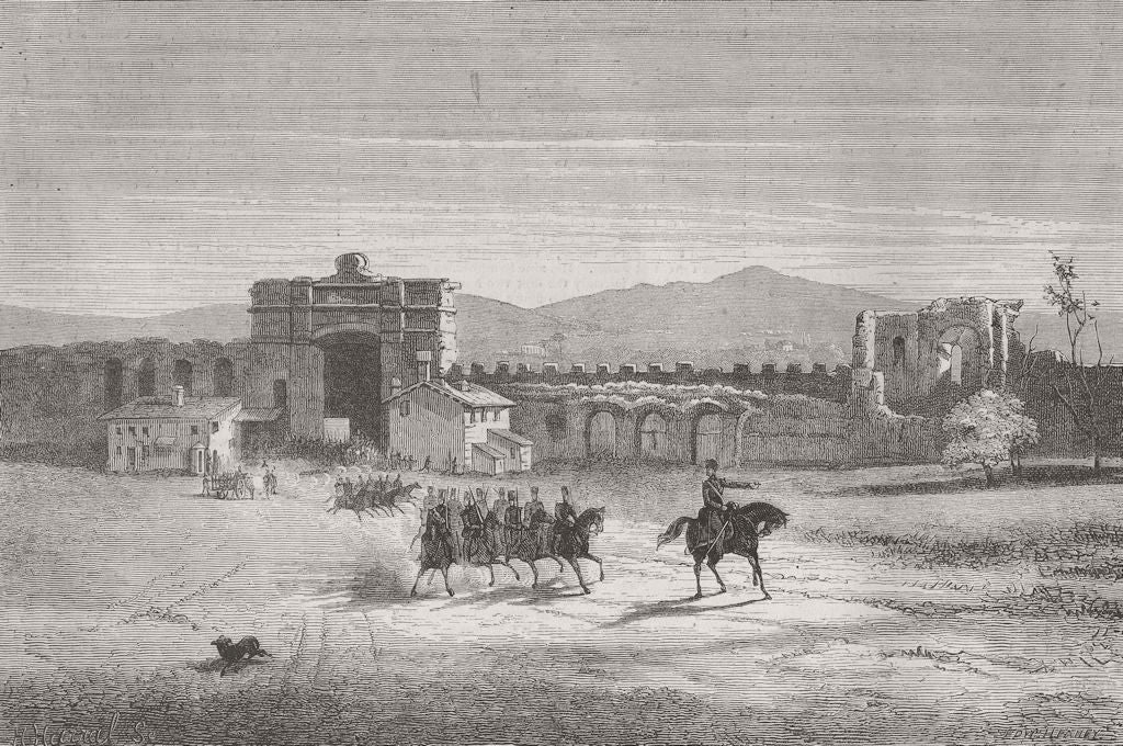 ITALY. Troops, gate of San Giovanni Laterano, Rome 1870 old antique print